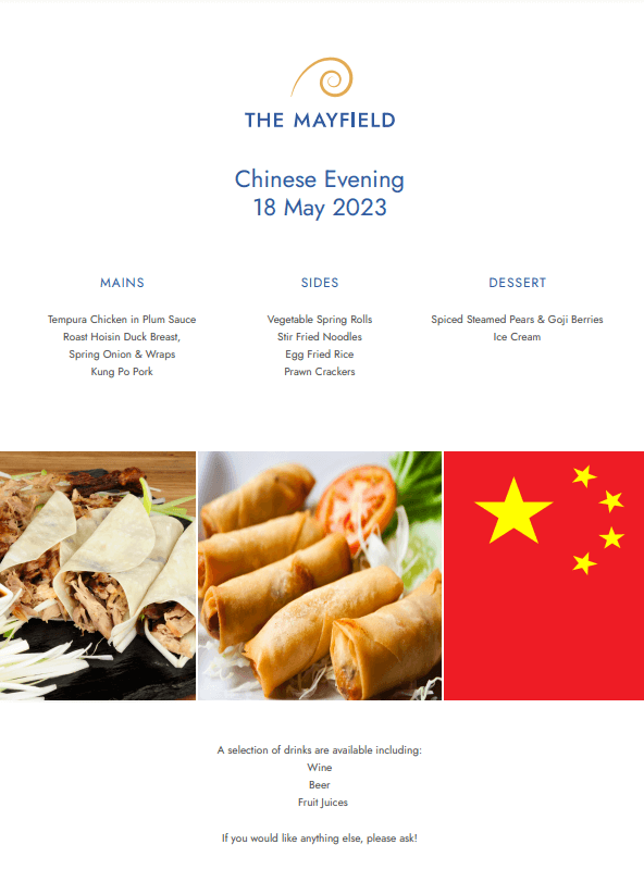 Chinese Evening at The Mayfield The Mayfield Care Home